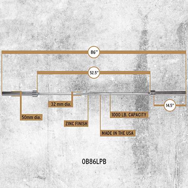 7 Rebel Zinc Olympic Bar Tech Specs OB86LPB