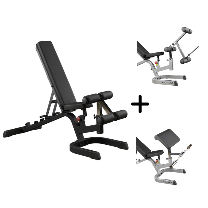 Body Solid GFID71 Heavy Duty Flat Incline Decline Bench  + Arm & Leg Developer attachments