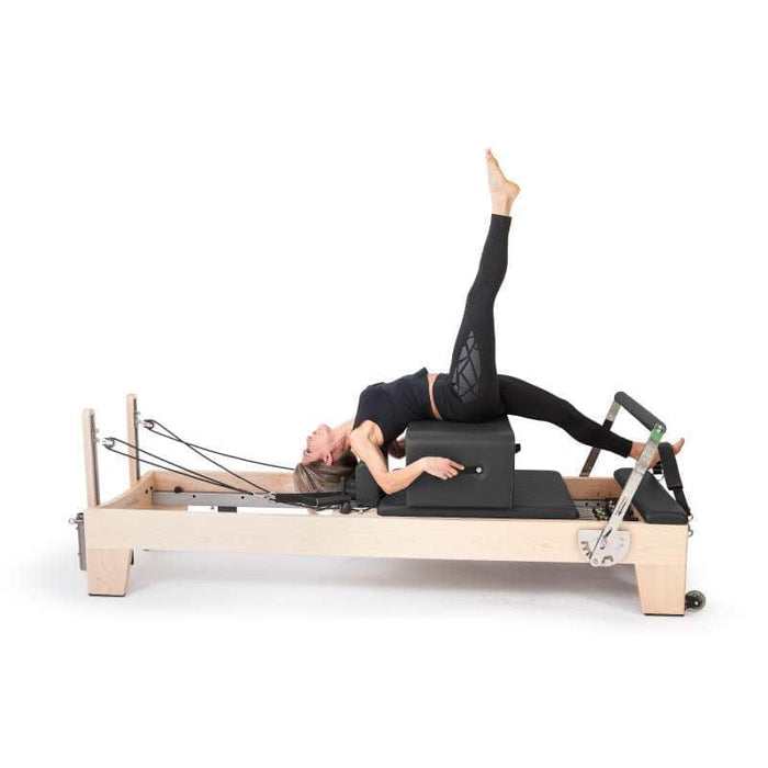 Elina Pilates Elite Wood Reformer Female User with Sitting Box