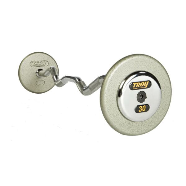 Gray Pro Style Fixed EZ Curl Troy Barbells with Chrome End Cap