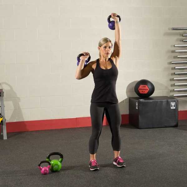 Kettlebell Overhead Press Exercise With Body Solid Vinyl Coated Kettlebells