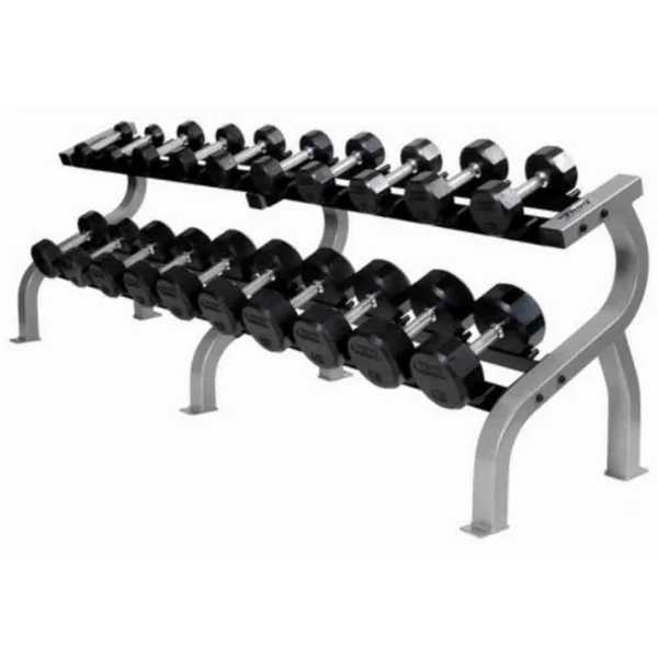 Troy Barbell 12 Sided Rubber Dumbbells with Rack