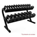 Troy Barbell 2-Tier Horizontal Dumbbell Rack with dumbbells