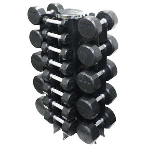 Troy Barbell 3-50lbs 12 Sided Rubber Dumbbells with Rack