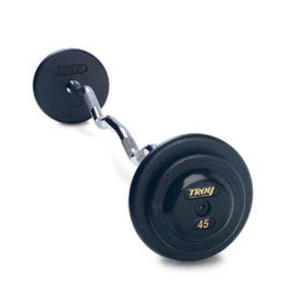 Troy Black Pro Style Fixed Barbells EZ Curl Bar with Rubber End Cap