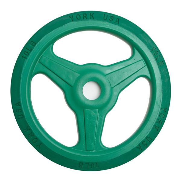 York Barbell Bumper Grip 10lb Cast Aluminum Milled Plate Green