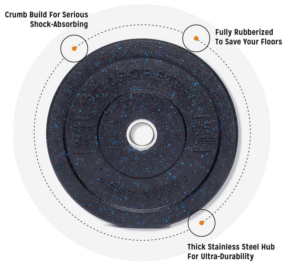 bells of steel crumb rubber bumper plate diagram with features