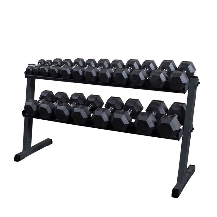 Body Solid 5-50lb Hex Rubber Dumbbell Set With GDR60B Rack