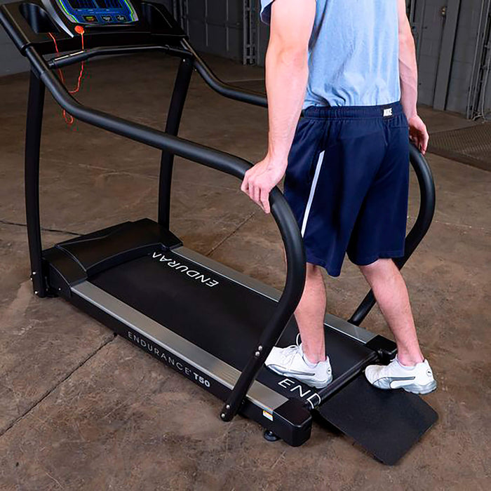 body solid endurance walking treadmill t50 thick handrail