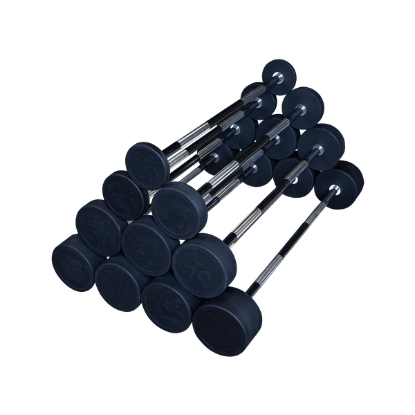 Body Solid Fixed Barbell Set With SBBR100 Rack