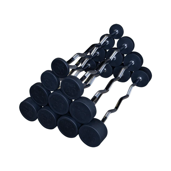 Body Solid Fixed Barbell Set With SBBR100 Rack