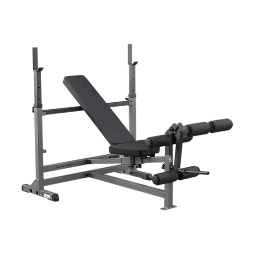 body solid gdib46l power combo olympic bench rack corner view