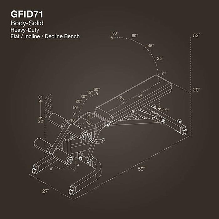 body solid gfid71 heavy duty fid bench dimensions