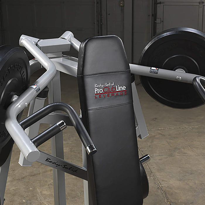 body solid leverage shoulder press double stitched upholstery
