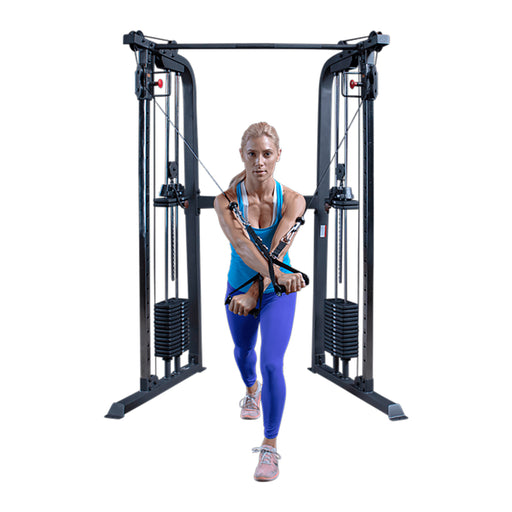 body solid powerline pft100 functional trainer front view with model