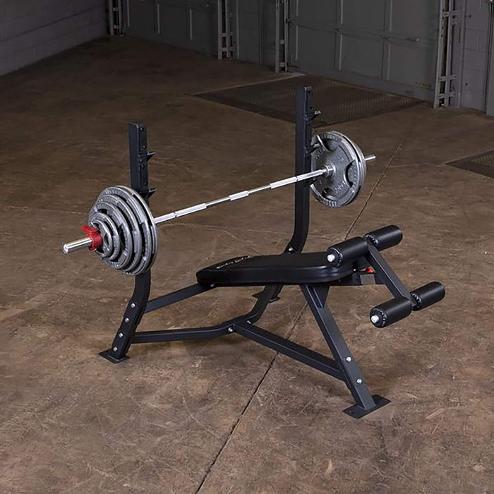 body solid pro clubline decline olympic bench sodb250 with barbell