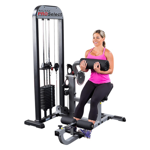 body solid pro select gcab stk ab and back machine woman using roller white background