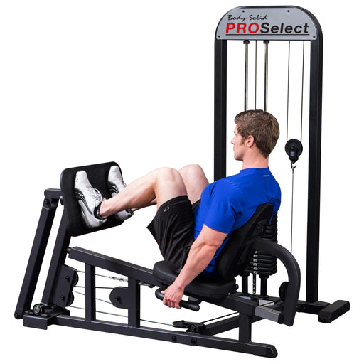 body solid pro select leg and calf press machine glp stk side view