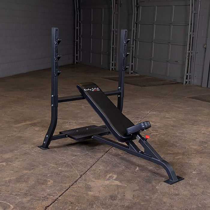 body solid soib250 incline olympic bench front side view