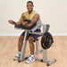 cam series gcbt380 biceps and triceps machine corner view with model
