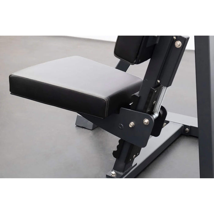 r801 plate loaded chest press machine rear side view padded seat