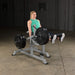 lvle leverage leg extension woman corner view leg extended with plates