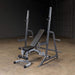 pmp150 multi press rack corner view with bench