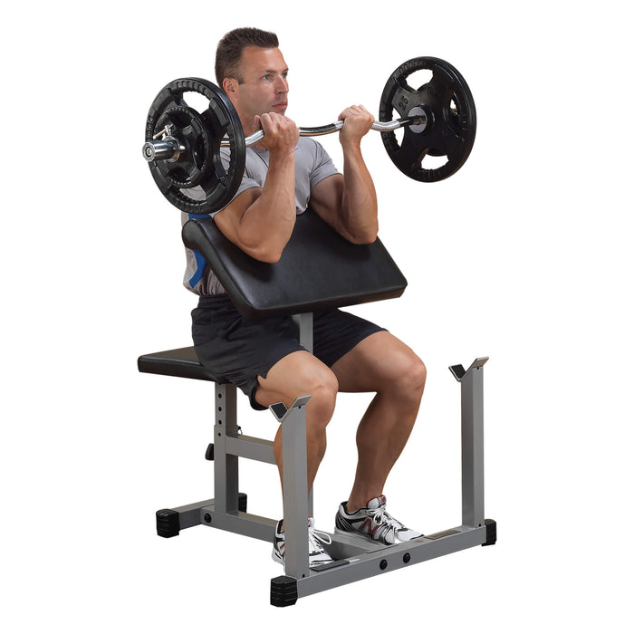 ppb32x preacher curl bench corner view with model