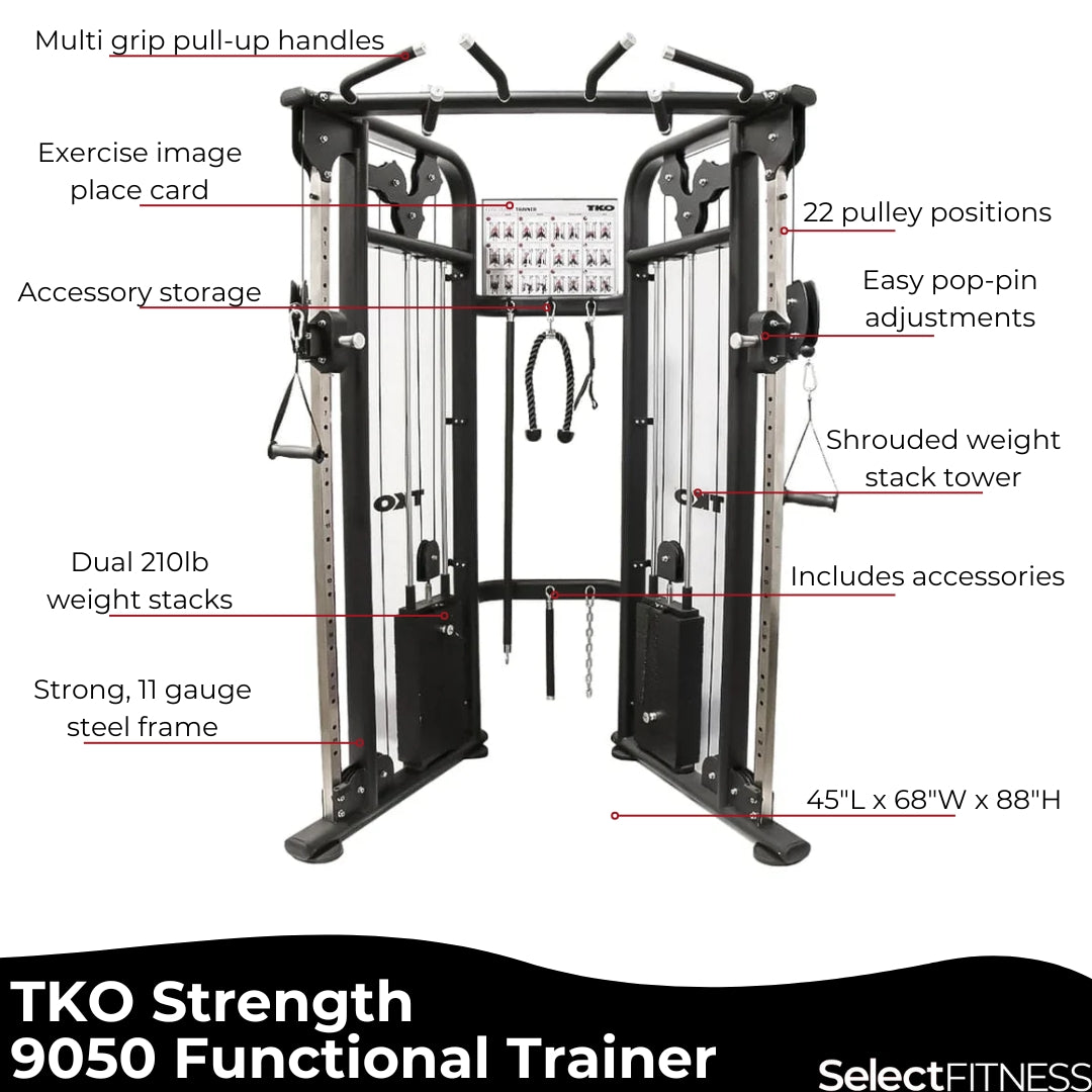 TKO 9050 Functional Trainer Dual Cable Machine Select Fitness USA