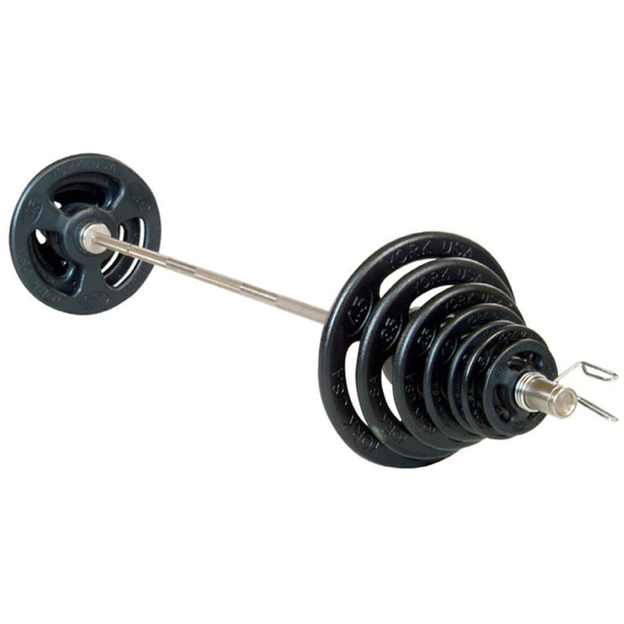York Barbell Steel ISO-GRIP 300lb Plate and Barbell Set